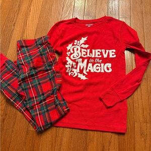 Old Navy Red 'Believe in the Magic' Kids Pajama Set New Unisex Sz 10